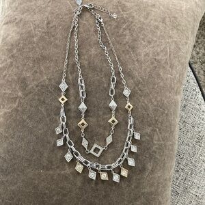 White House Black Market Two-Tone Silver and Gold Layered Geometric Necklace